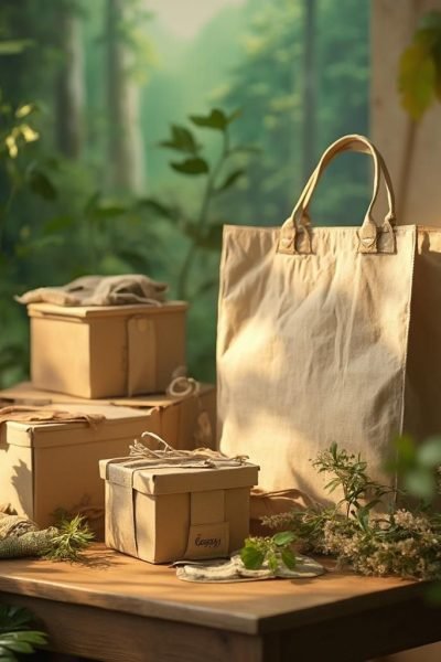 Pochettes et sacs en carton recyclable, illustration de packaging écoresponsable